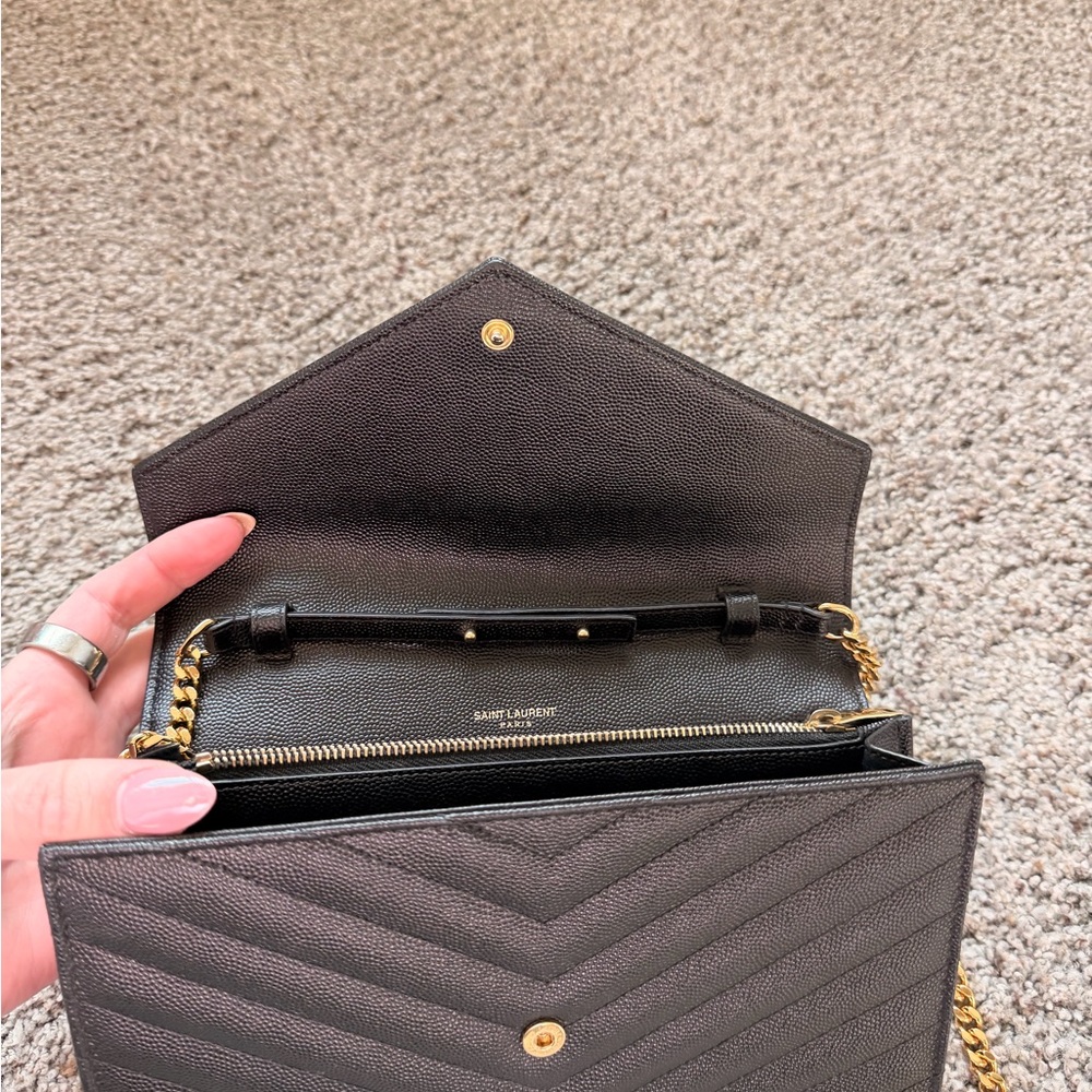 Yves Saint Laurent Black Monogram Envelope Wallet on Chain - Picture 6 of 9